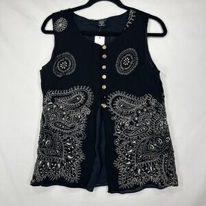 Nolita Vintage 90s Black Paisley Embroidered Sheer Vest Top – Small